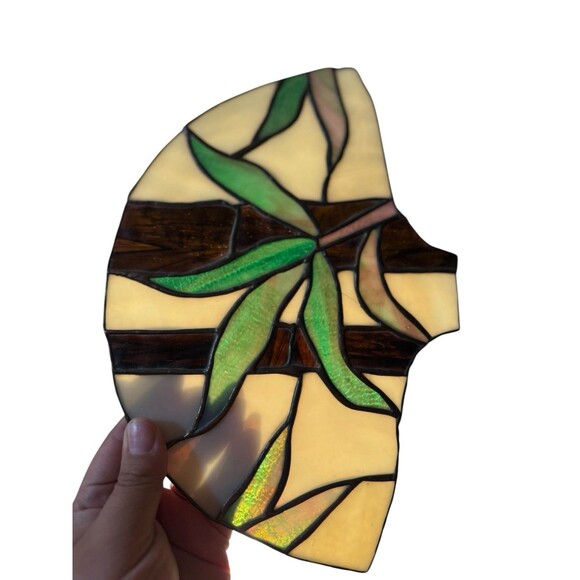 Vintage Stained Glass Flower Wood Base Fan Light Decorative Lamp - Picture 4 of 6